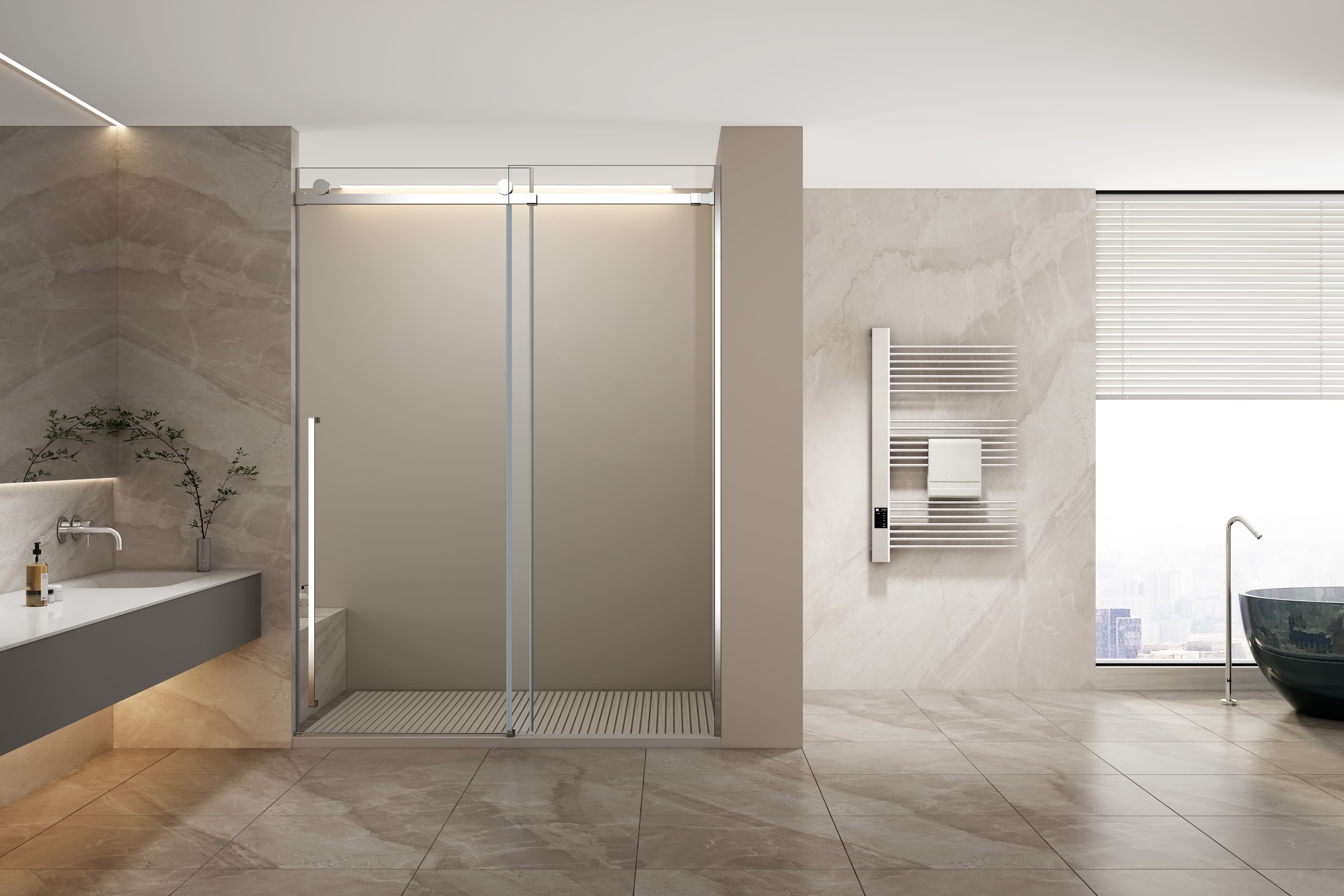 L2 Series Stainless Steel Square Track Sliding Shower Door | Hidden Linkage | LY02-Y11