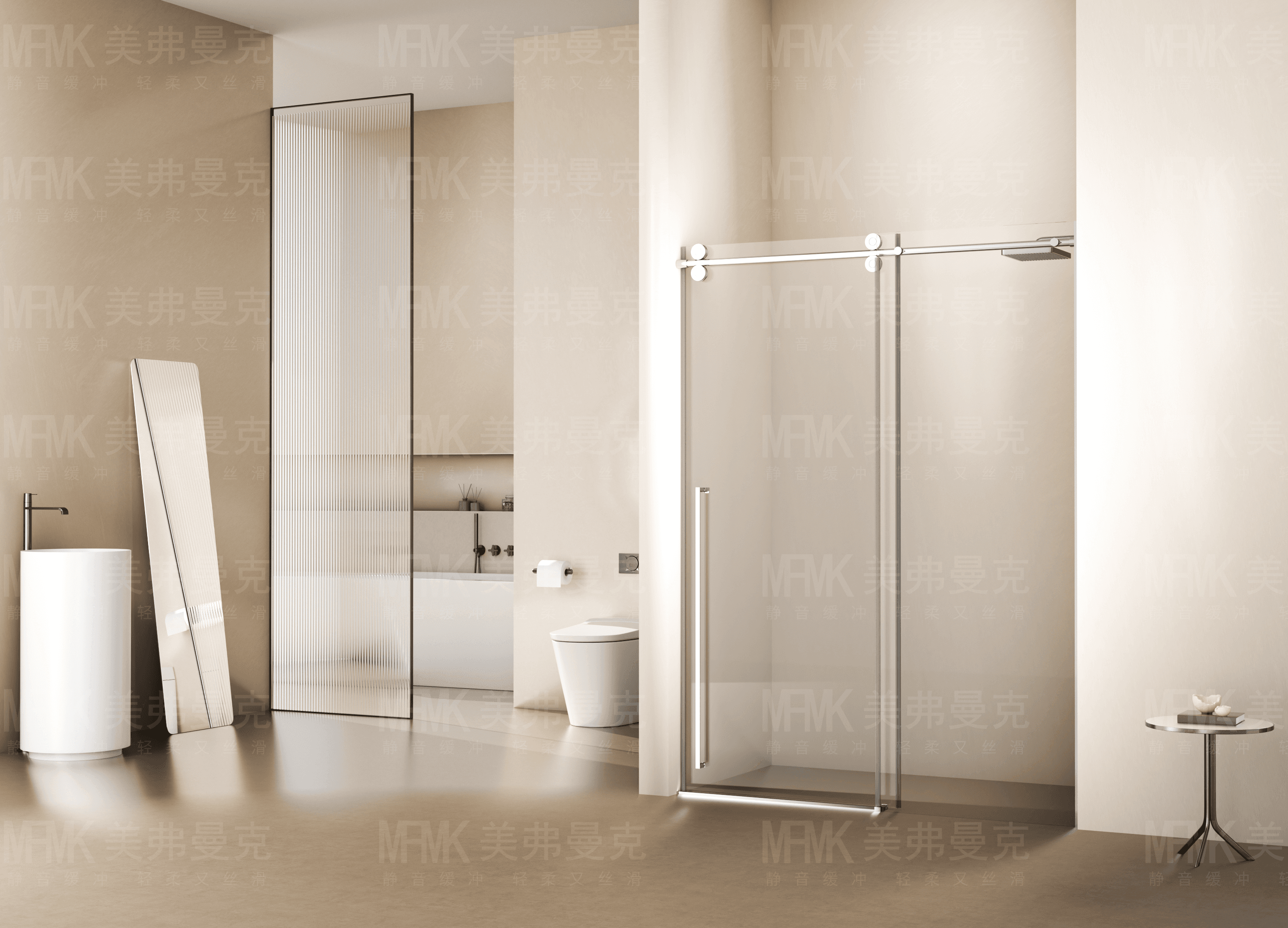 LY04 Series Stainless Steel Inline Sliding Shower Door | Frameless Tempered Glass Screen | LY04-Y11 with precision linkage system, compliant with SGCC, CE, 3C standards