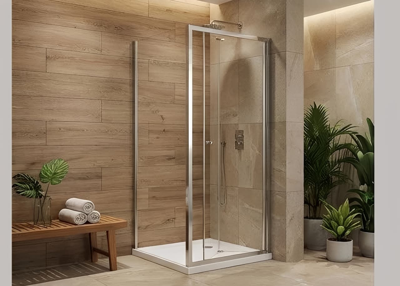 Rectangular Corner Shower Enclosure | Minimalist Hinged Design | Stainless Steel Frame with precision linkage system, compliant with CE, EN12150 standards
