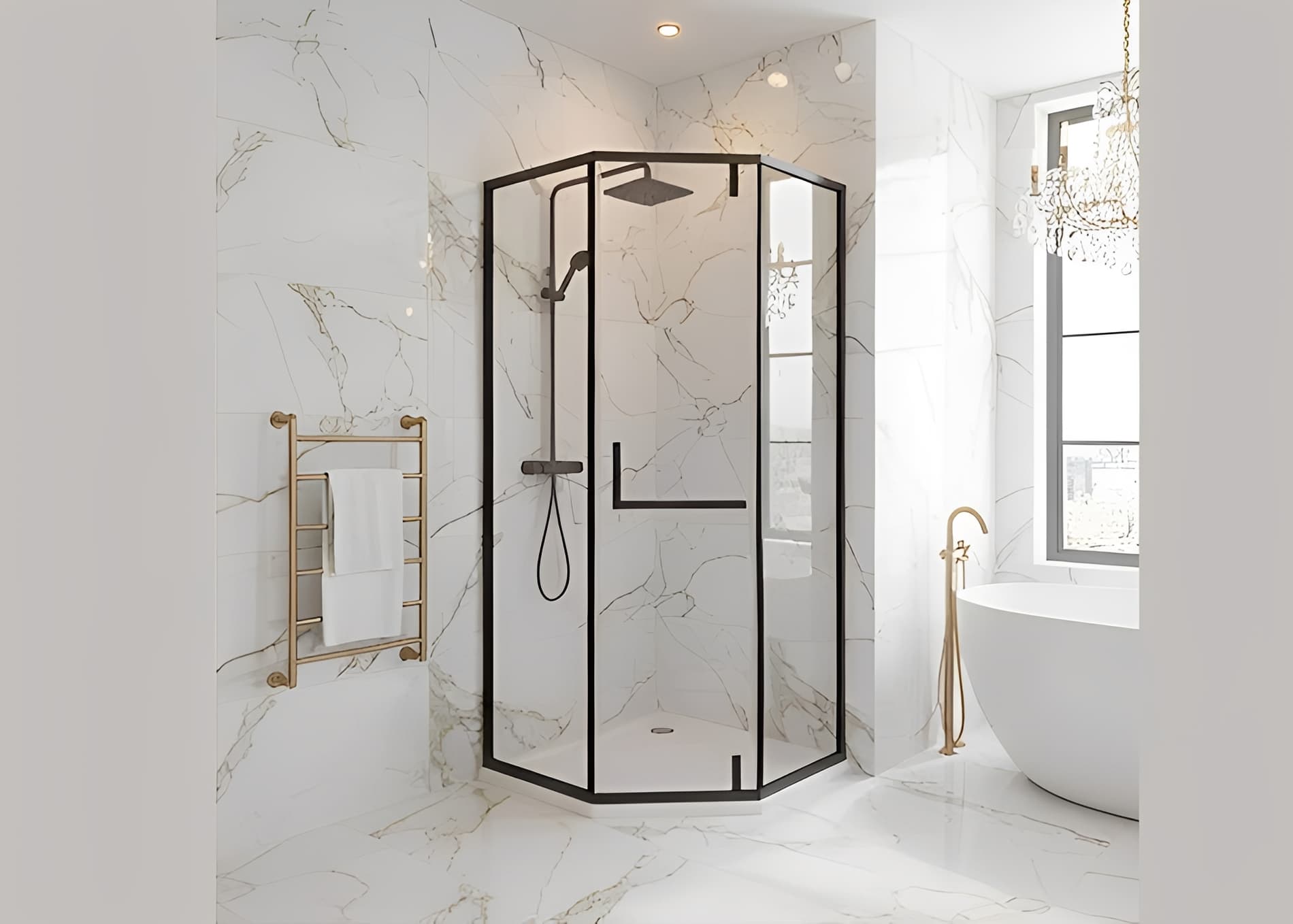Diamond Shape Frameless Hinged Shower Enclosure | Neo-Angle Design | 6mm Safety Glass