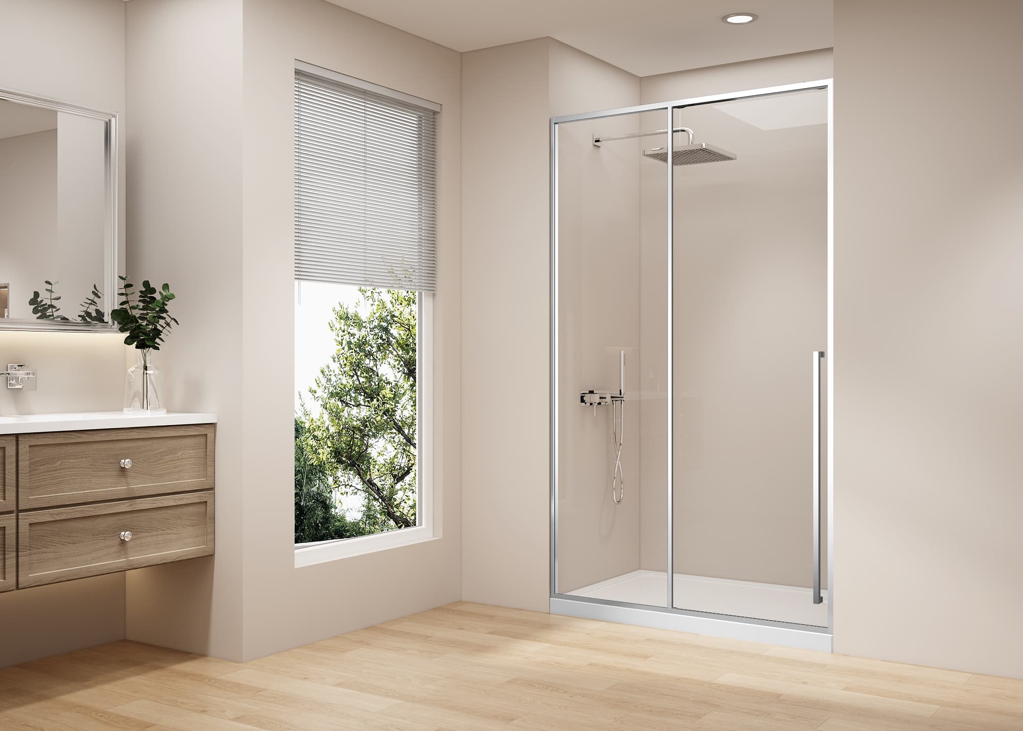 T1 Series Aluminum Alloy Inline Sliding Shower Door | Stainless Steel Hardware | TS01-Y11 with precision linkage system, compliant with SGCC, CE, 3C standards