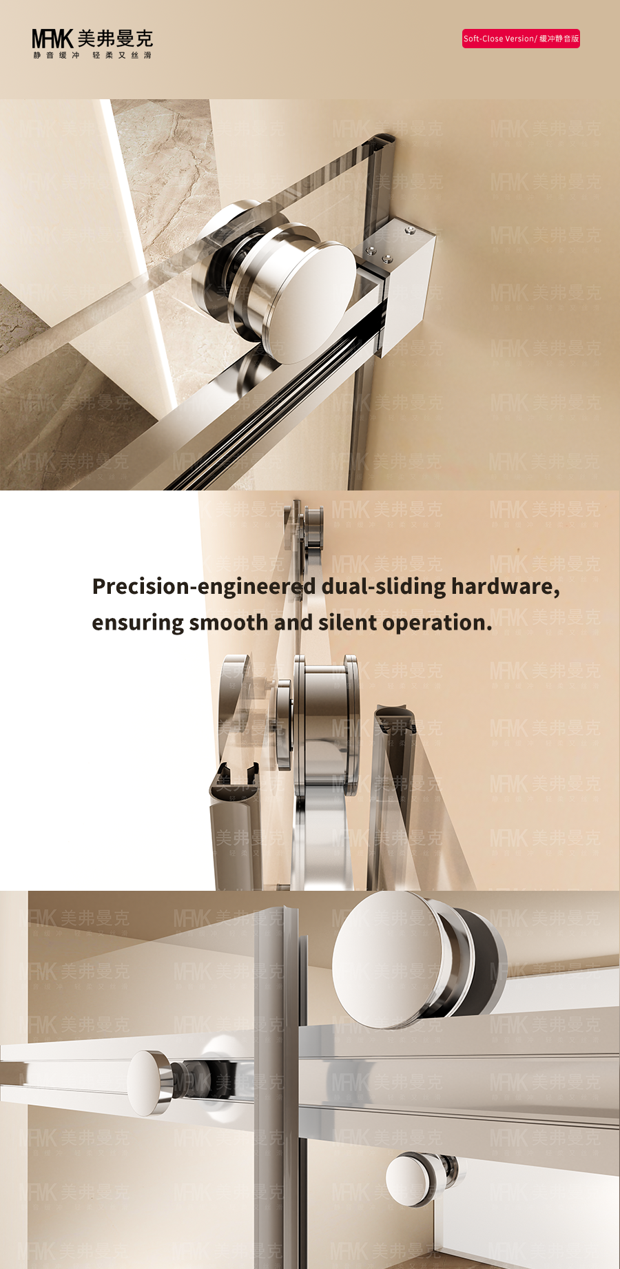 CZ1 Series Frameless Double Sliding Shower Door | Dual Opening Stainless Steel System | CZ01-Y20 gallery 2