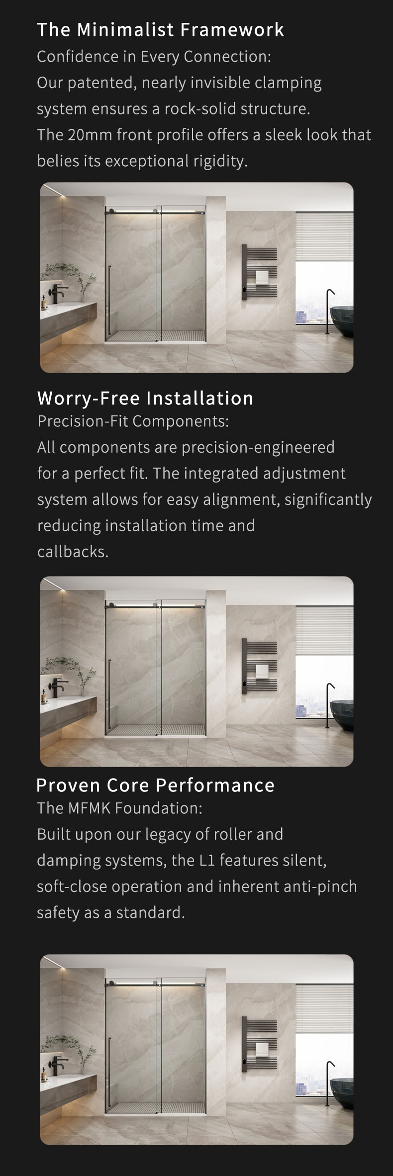 L1 Series Stainless Steel Round Track Sliding Shower Door | Hidden Linkage | LY01-Y11 gallery 3