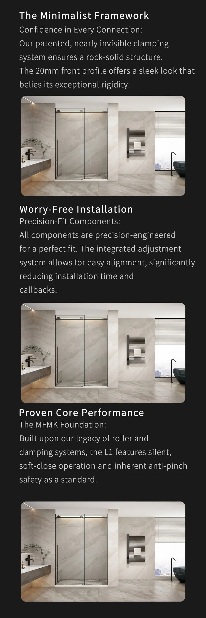 L1 Series Stainless Steel Round Track Sliding Shower Door | Hidden Linkage | LY01-Y11 gallery 5