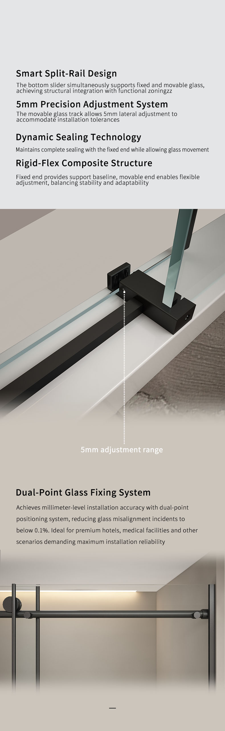 L1 Series Stainless Steel Round Track Sliding Shower Door | Hidden Linkage | LY01-Y11 gallery 4