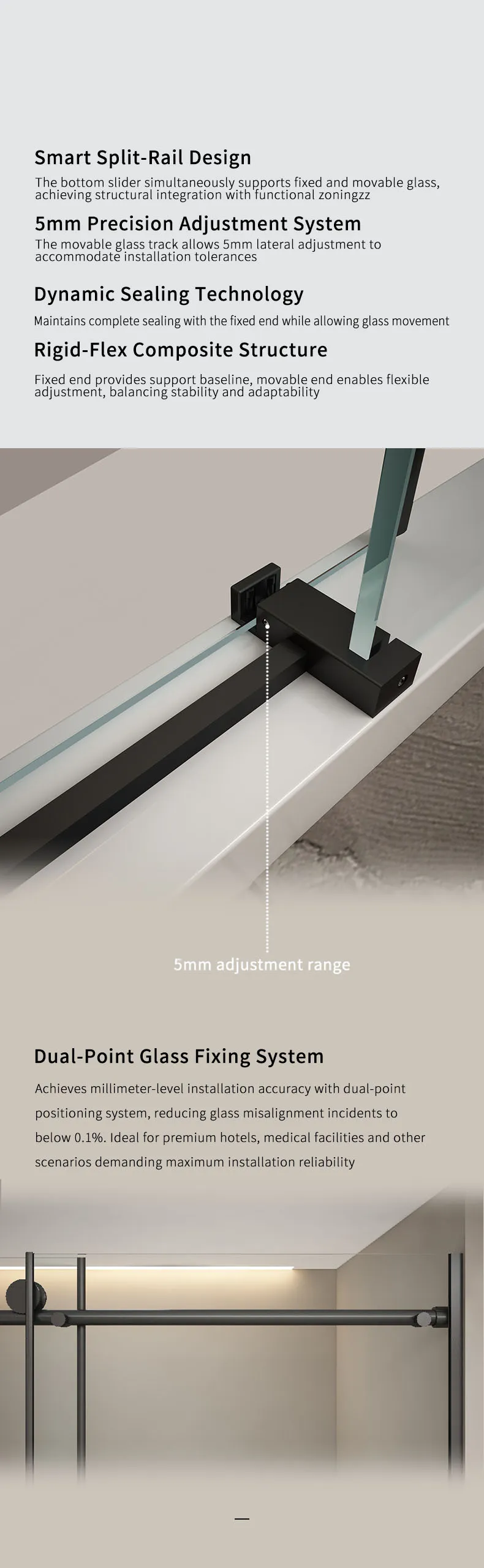 L1 Series Stainless Steel Round Track Sliding Shower Door | Hidden Linkage | LY01-Y11 gallery 6