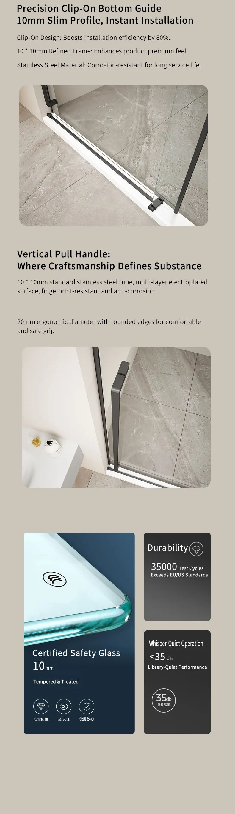 L1 Series Stainless Steel Round Track Sliding Shower Door | Hidden Linkage | LY01-Y11 gallery 8