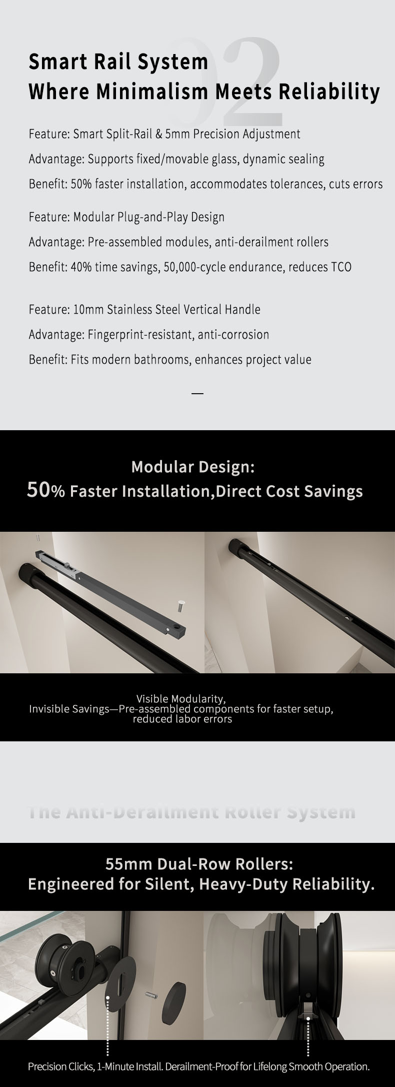 L1 Series Stainless Steel Round Track Sliding Shower Door | Hidden Linkage | LY01-Y11 gallery 5