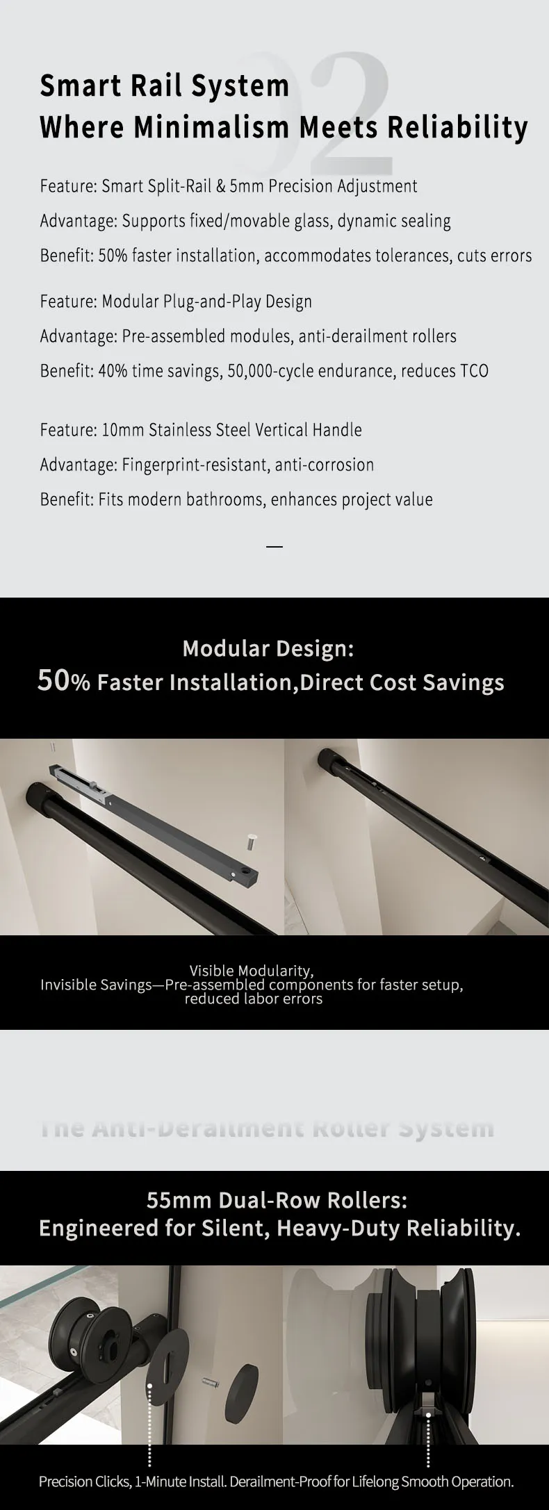 L1 Series Stainless Steel Round Track Sliding Shower Door | Hidden Linkage | LY01-Y11 gallery 7