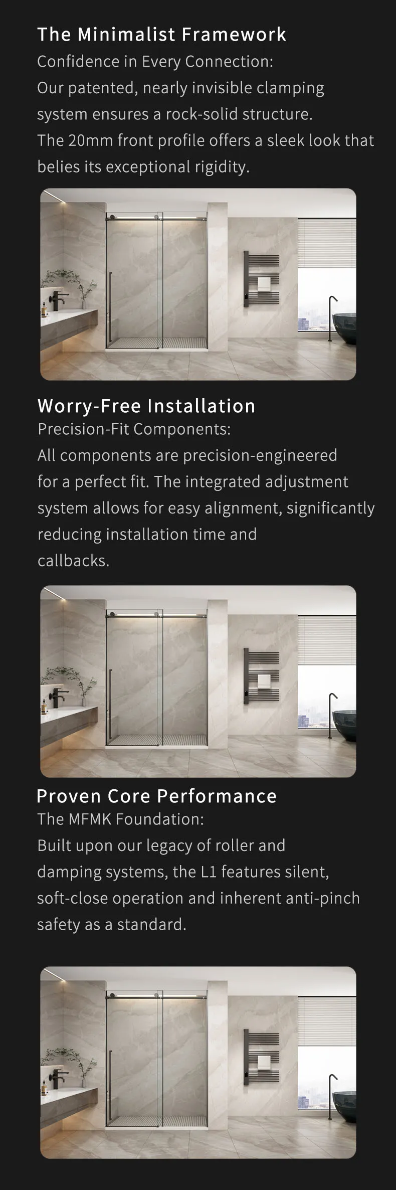 L2 Series Stainless Steel Square Track Sliding Shower Door | Hidden Linkage | LY02-Y11 gallery 5
