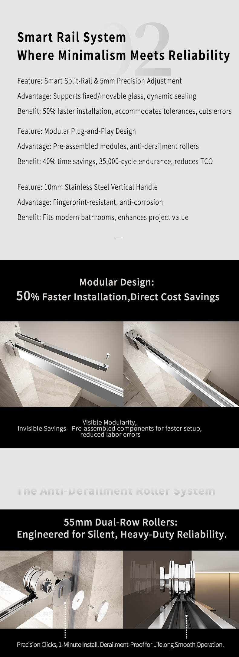 L2 Series Stainless Steel Square Track Sliding Shower Door | Hidden Linkage | LY02-Y11 gallery 4