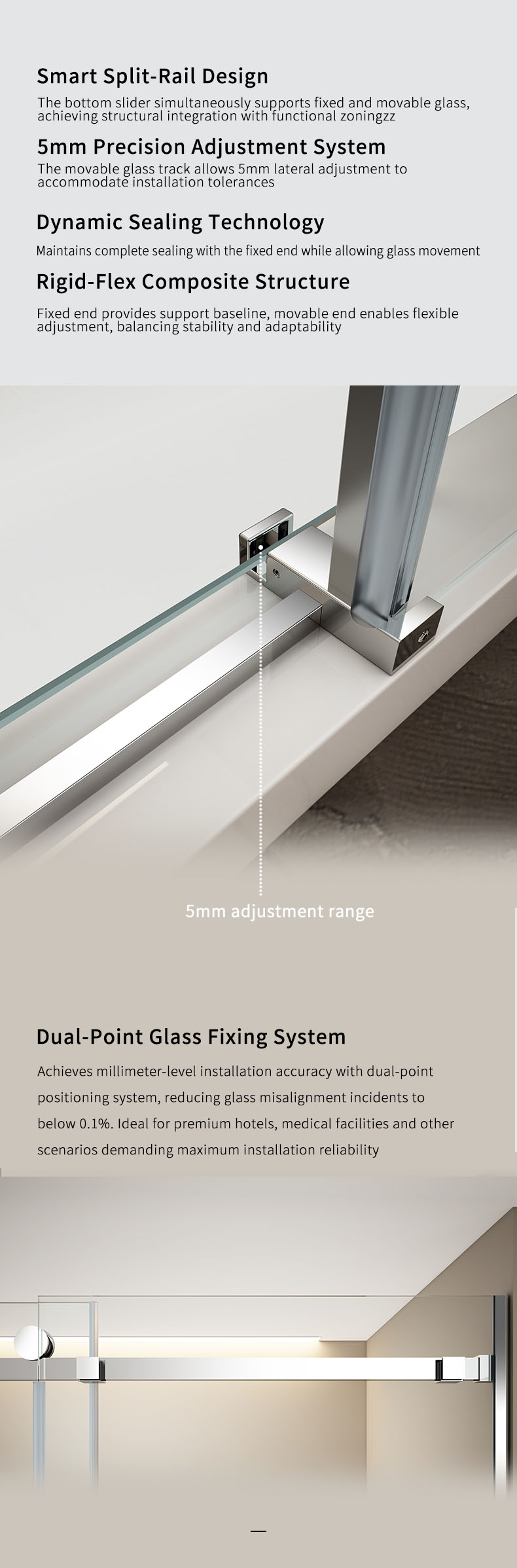 L2 Series Stainless Steel Square Track Sliding Shower Door | Hidden Linkage | LY02-Y11 gallery 5