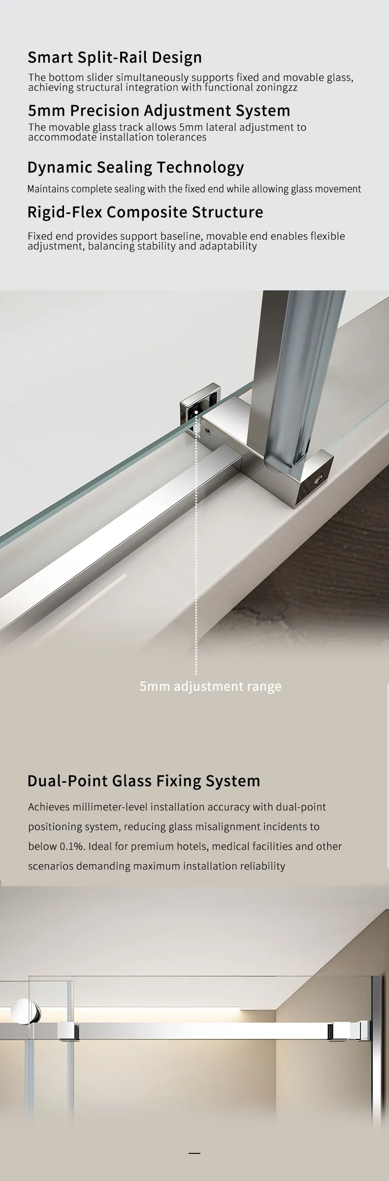 L2 Series Stainless Steel Square Track Sliding Shower Door | Hidden Linkage | LY02-Y11 gallery 7