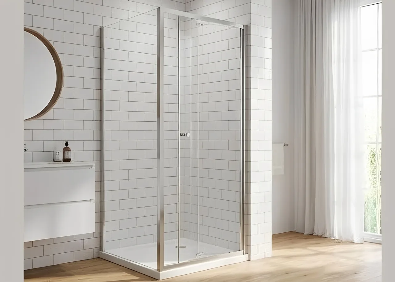 Rectangular Corner Shower Enclosure | Minimalist Hinged Design | Stainless Steel Frame gallery 2