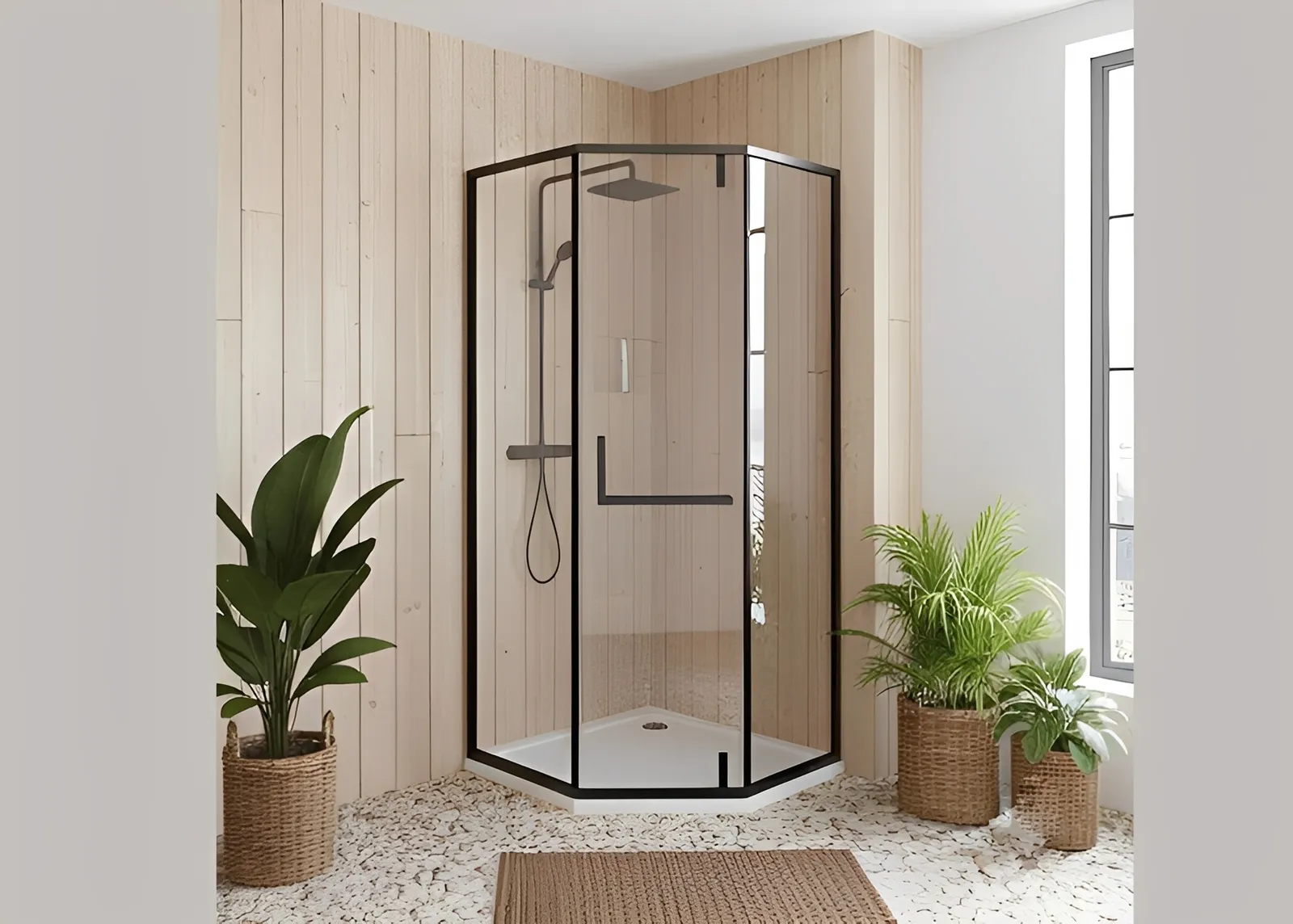 Diamond Shape Frameless Hinged Shower Enclosure | Neo-Angle Design | 6mm Safety Glass gallery 1