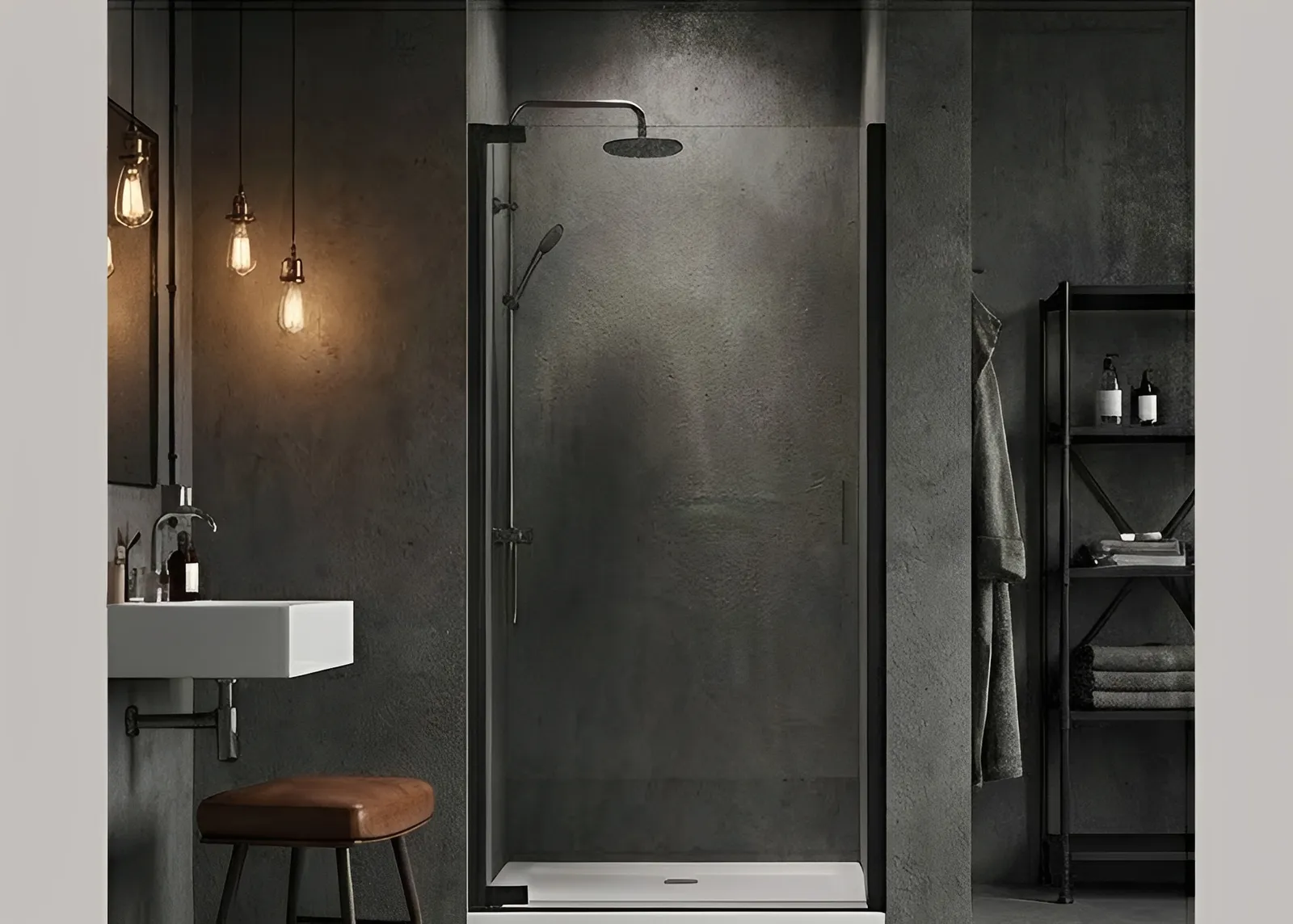Straight-Line Pivot Shower Door | Aluminum Alloy Frame | 8mm Tempered Glass gallery 1