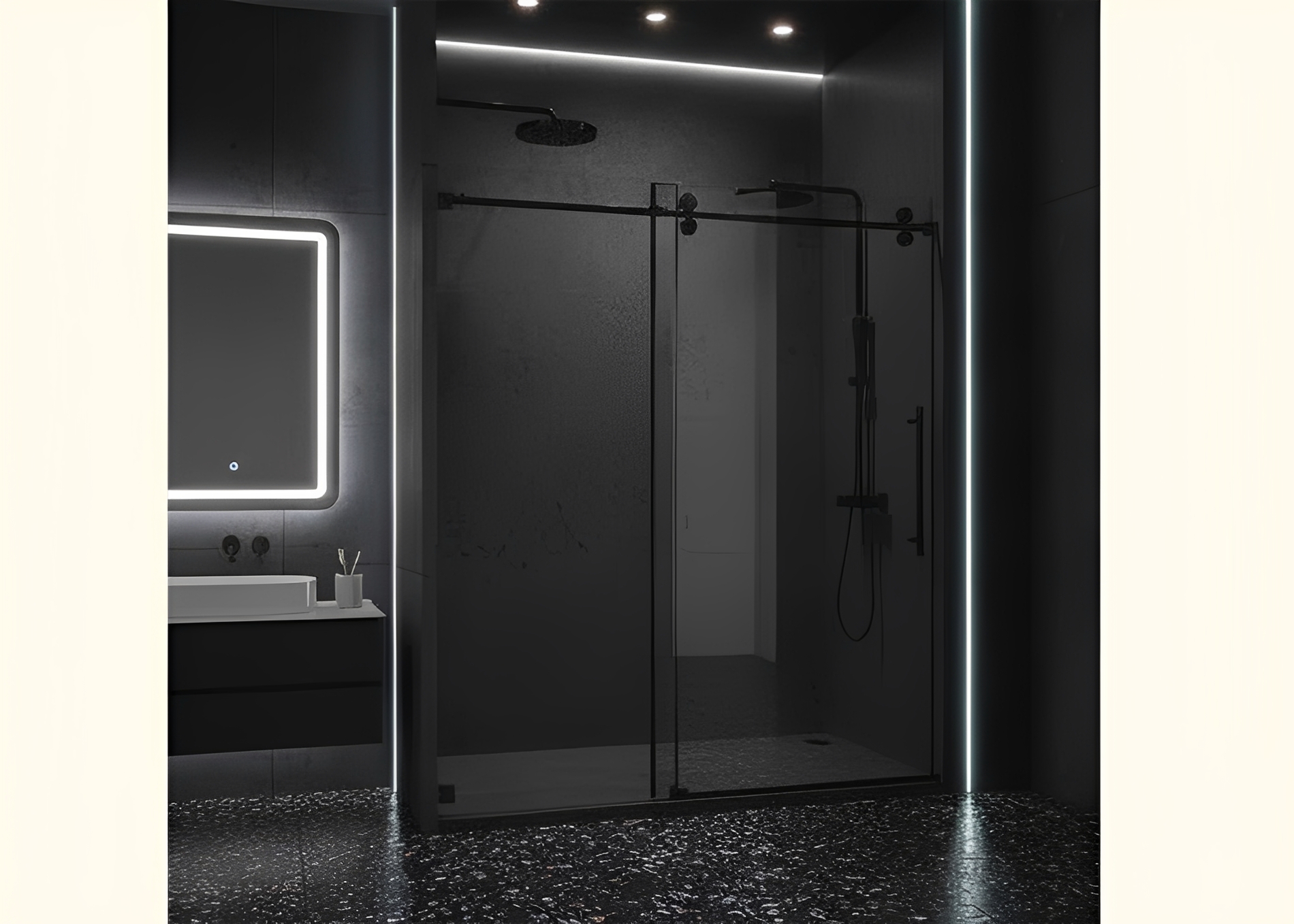 Premium Frameless Sliding Shower Door | Soft-Close Buffer System | Wall Tolerance Adjustment gallery 1