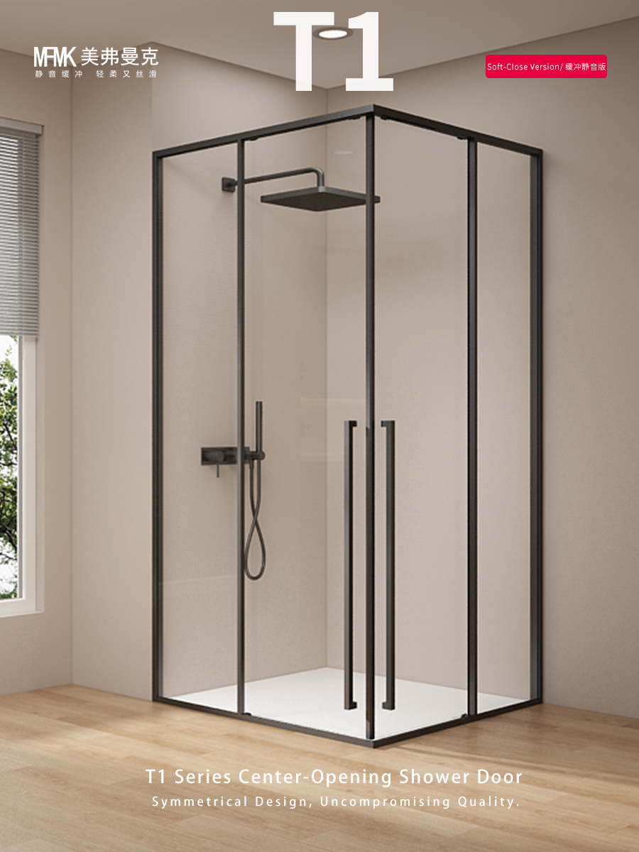 T3 Series Matte Black Aluminum Square Corner Shower Enclosure | Stainless Steel Hardware | TS03-Y22 gallery 1