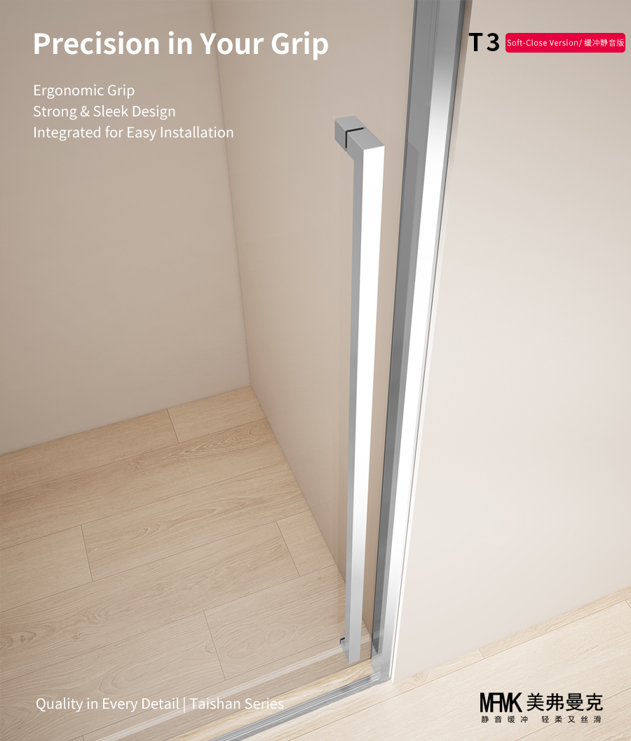 T1 Series Aluminum Alloy Inline Sliding Shower Door | Stainless Steel Hardware | TS01-Y11 gallery 3