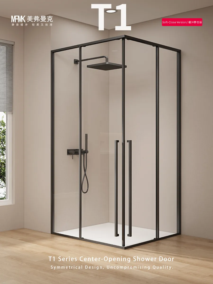 T3 Series Matte Black Aluminum Square Corner Shower Enclosure | Stainless Steel Hardware | TS03-Y22 gallery 2